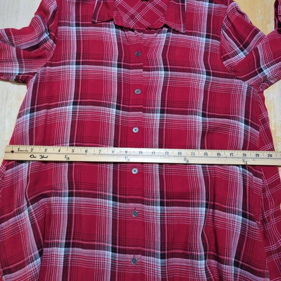 J. Jill‎ Women's size Small Petite Tunic Blouse Red Plaid Button-Down Rayon - Picture 10 of 13